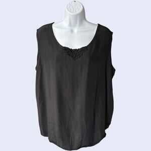 Fitting Image Black Sleeveless Blouse Lace Neckline Minimalist 90s Y2K